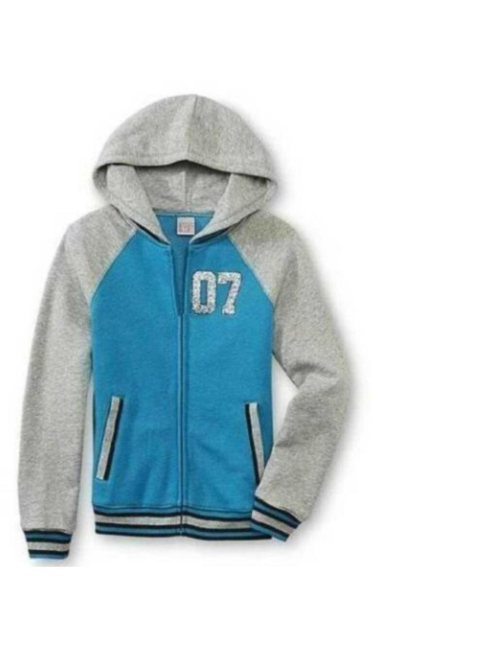 CRB Varsity Jacket Girls 14/16 Hooded Fleece Zip Up Glitter Long Sleeve PLUS